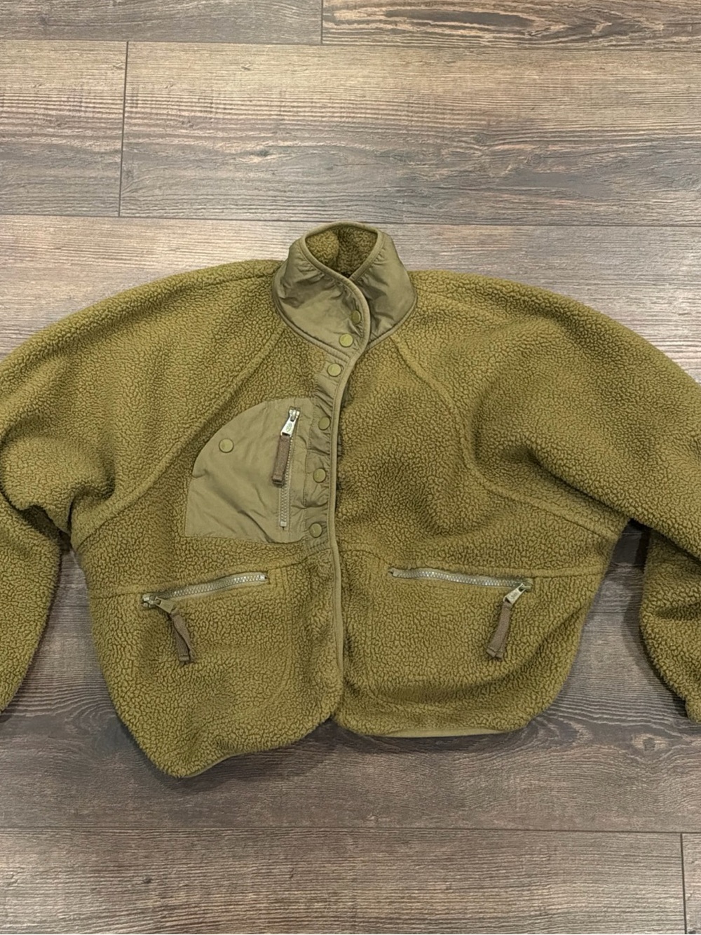 FP Movement Free People Hit The Slopes Fleece Jacket XSmall Green Teddy Snap